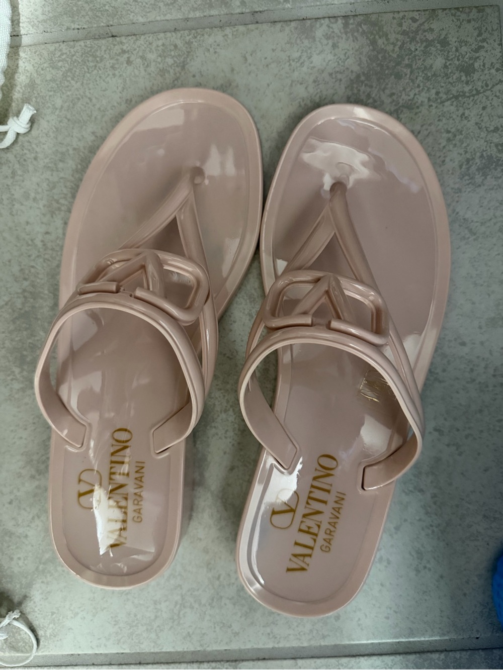 Valentino Garavani Blush Pink Jelly Logo Thong Sandals